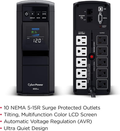 CyberPower CP1500PFCLCD PFC Sinewave UPS System, 1500VA/1000W, 12 Outlets, AVR, Mini Tower, Black