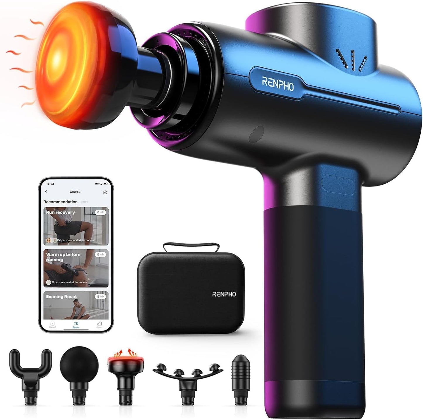 RENPHO Massage Gun, Powerful Massager Gun for Athletes, Percussion Massage Gun, Portable Hand held Electric Massager for Back, Carry Case, Gifts for Men Women, Active
