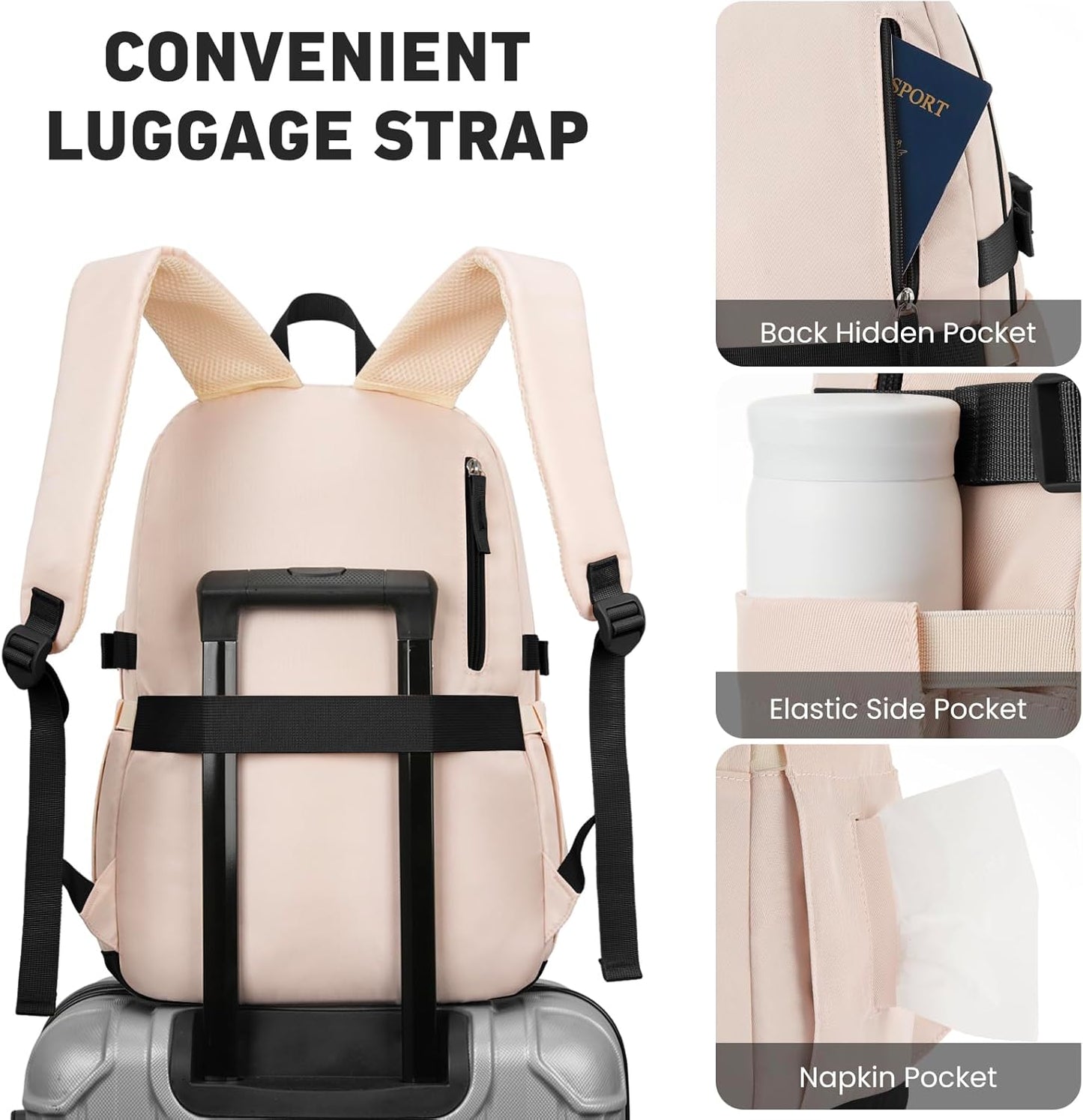 WINDARS Backpack for School Girls, Cute High School Backpacks for Teens Women Student Large Bookbag 15.6 Inch Laptop Bag with USB Charger Port for College Work Travel Trip (Beige Khaki)