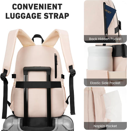 WINDARS Backpack for School Girls, Cute High School Backpacks for Teens Women Student Large Bookbag 15.6 Inch Laptop Bag with USB Charger Port for College Work Travel Trip (Beige Khaki)