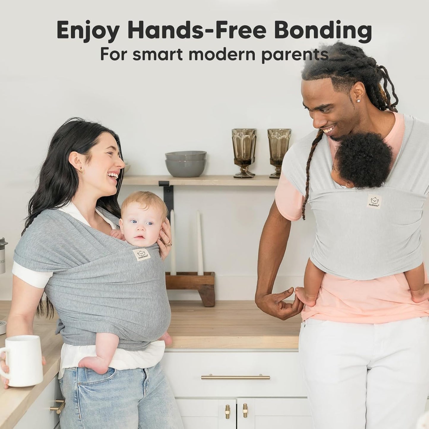 KeaBabies Baby Wrap Carrier - All in 1 Original Baby Carrier Newborn To Toddler Sling, Easy to Wear, Hands Free Bonding, Lightweight, Breathable Infant Wraps (Trendy Black)