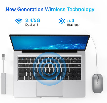 Laptop Computer 14.1 inch Laptop 6GB RAM 128GB SSD, Dual-Core Cerelon N4000 (up to 2.6GHz) Ordinateur-Portable Laptop PC, 2.4G/5G WiFi, BT 5.0, USB3.0, Mini HDMI, 3 Ports USB-C Hub
