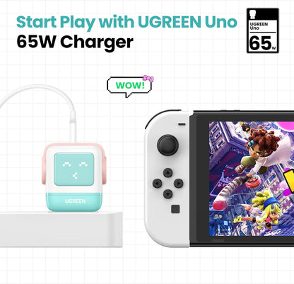 UGREEN Uno 65W USB C Charger, Nexode Robot GaN Fast Charger Block 3-Port, Compact Wall Charger Power Adapter for MacBook Pro/Air, iPhone 15 14 Pro, Galaxy S23 Ultra, Pixel 8, iPad, Steam Deck, Purple