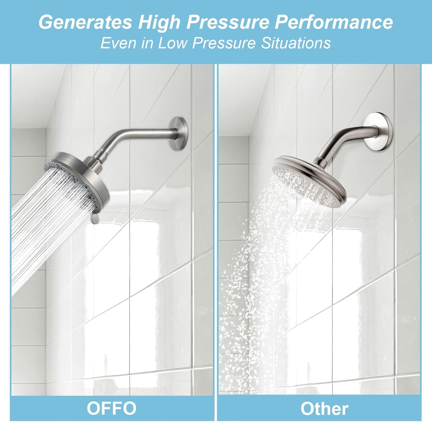 OFFO Shower Head, High Pressure Shower Head with Pause Mode, 9 Mode Fixed Showerheads for Strong Water Flow & Relaxing Shower Experience,Brushed Nickel
