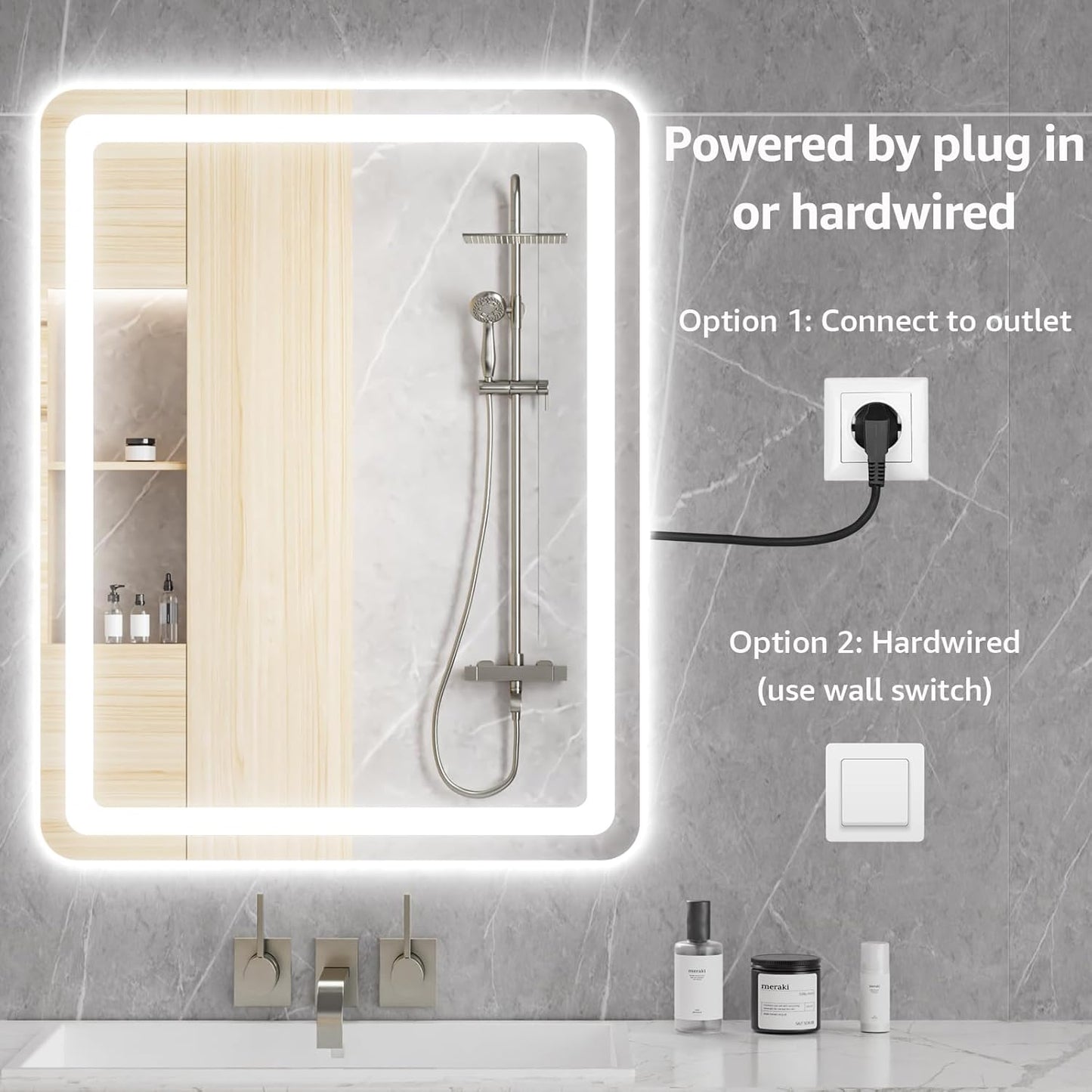 Lmsedf 24" x 32"Rectangle LED Bathroom Mirror with Lights, Backlit & Front Lighted, Wall-Mounted Vanity Mirror 3000K/4000K/6000K, Memory Functions, Anti-Fog, Dimmable Smart Mirror
