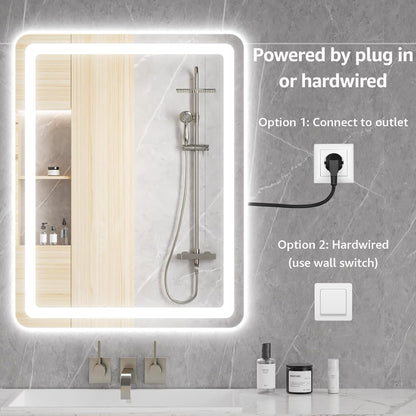 Lmsedf 24" x 32"Rectangle LED Bathroom Mirror with Lights, Backlit & Front Lighted, Wall-Mounted Vanity Mirror 3000K/4000K/6000K, Memory Functions, Anti-Fog, Dimmable Smart Mirror
