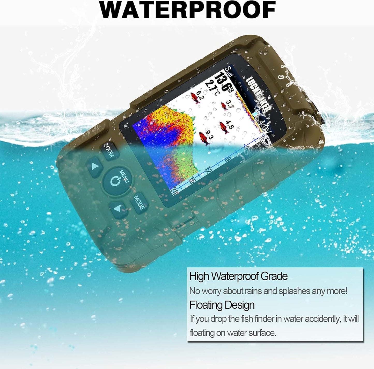 LUCKYLAKER Sensor Handheld Fish Finder Water LCD Boat Depth Finder Display Transducer Wireless Waterproof Fish Finders Transducer Fishing Gift