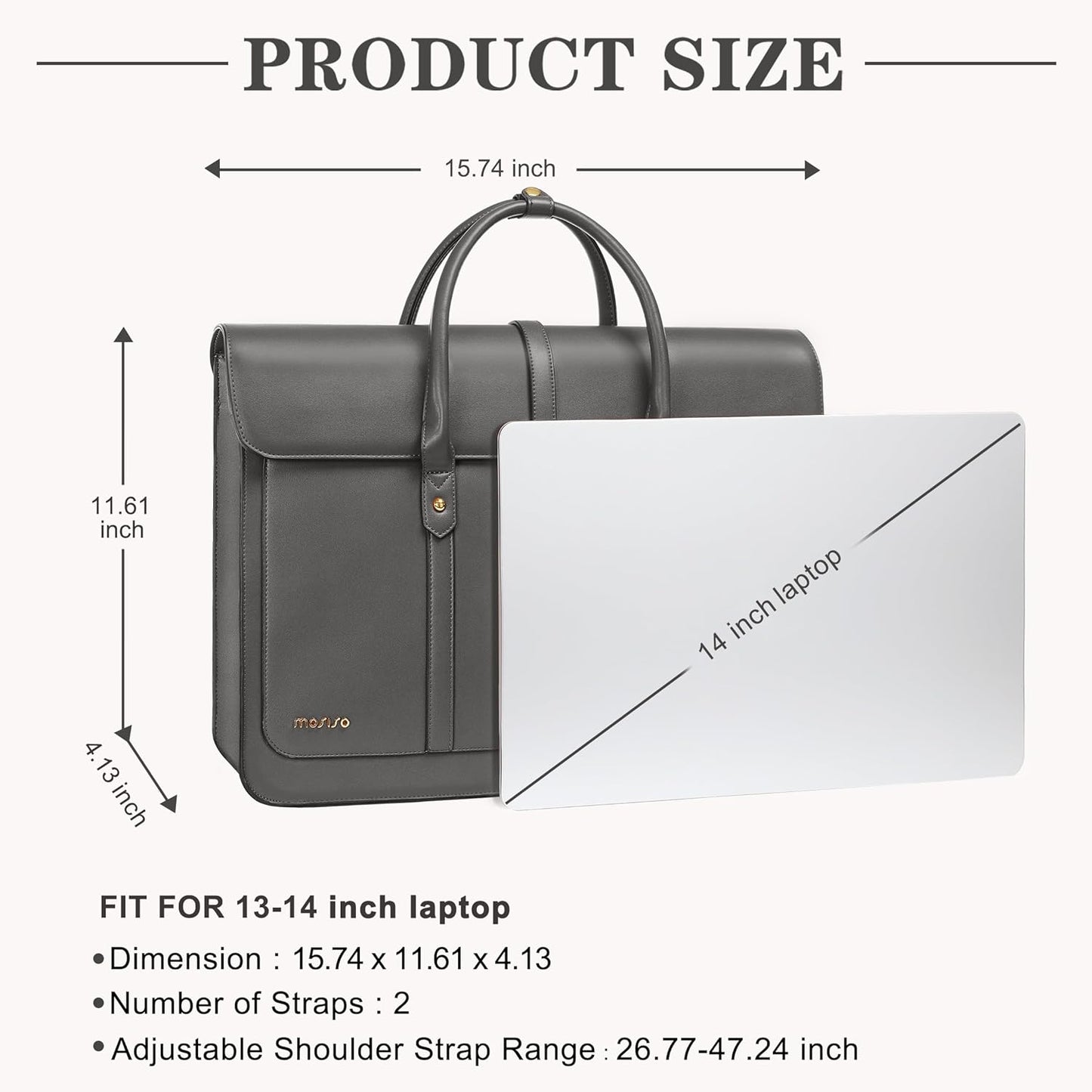 MOSISO Laptop Bag for Women, PU Leather Laptop Shoulder Bag Convertible Backpack, Work Travel Computer Bag with Bowknot - PuriLite