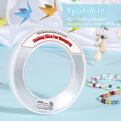 Clear Fishing Wire, Acejoz 656FT Fishing Line Clear Invisible Hanging Wire Strong Nylon String Supports 40 Pounds for Balloon Garland Hanging Decorations