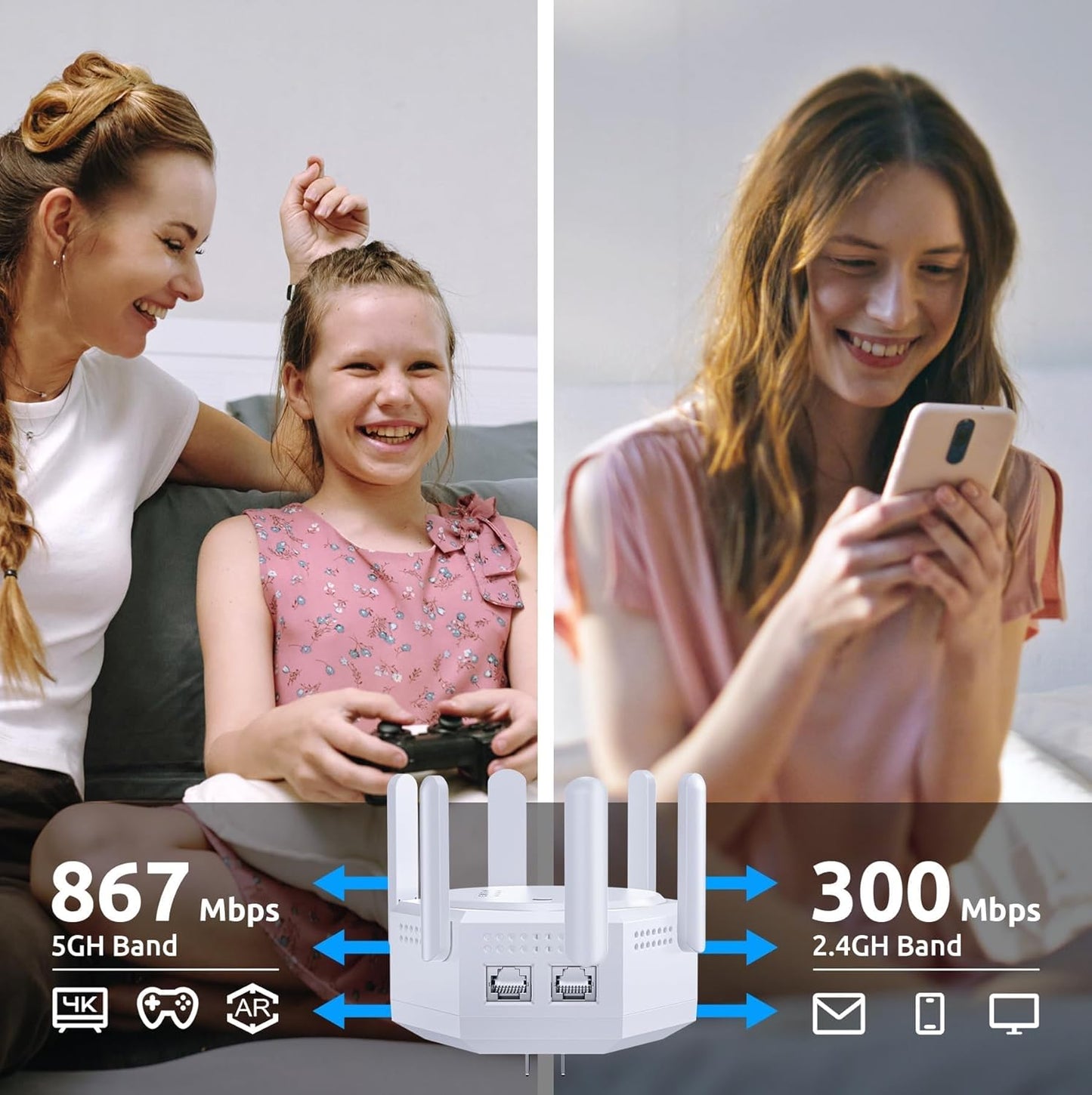 1200Mbps WiFi Extender,WiFi Repeater, WiFi Booster, Covers Up to 12880 Sq.ft and 60 Devices, Internet Booster,Dual Band 5.8GHz&2.4GHz with Ethernet Port for Large Home Office