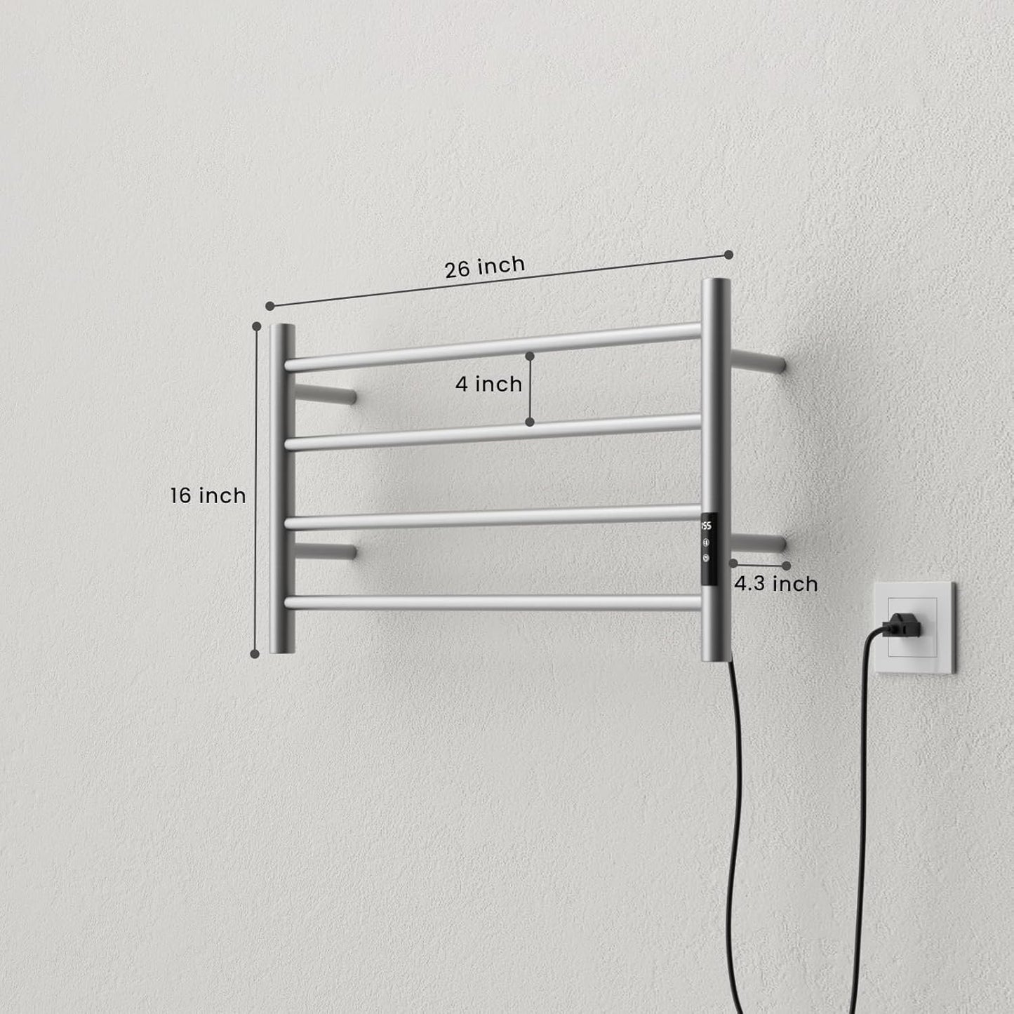 POPFLY Heated Towel Rack, Wall Mounted Electric Hot Towel Warmer, 4-Bar 304 Stainless Steel Small Heated Towel Warmer Rack for Bathroom with Timer and Temperature Control, Brushed