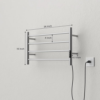 POPFLY Heated Towel Rack, Wall Mounted Electric Hot Towel Warmer, 4-Bar 304 Stainless Steel Small Heated Towel Warmer Rack for Bathroom with Timer and Temperature Control, Brushed