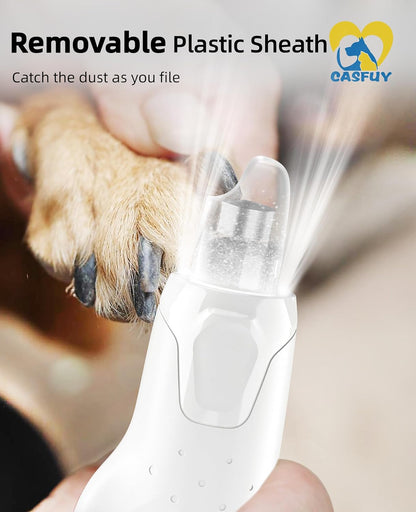 Casfuy Dog Nail Grinder Quiet - (45db)6-Speed Pet Nail Grinder with 2 LED Lights for Large Medium Small Puppy Dogs/Cats, Professional 3 Ports Rechargeable Electric Dog Nail Trimmer with Dust Cap(Blue)