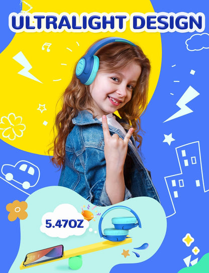 iClever Kids Headphones with Cord, 85dBA Safe Volume Wired Headphones for Kids, Stereo Sound Foldable Adjustable, 3.5mm Jack, Over Ear for School/Boys/Girls/iPad/Tablet/Travel, Blue
