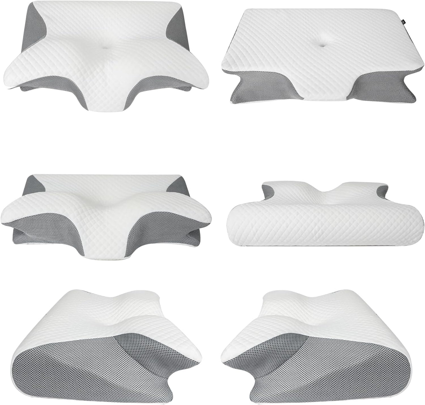 HOMCA Memory Foam Pillow, 2 in 1 Cervical Pillow for Neck Pain Relief, Ergonomic Neck Support Pillows for Side Back Stomach Sleepers with Breathable Pillowcase (Gray)