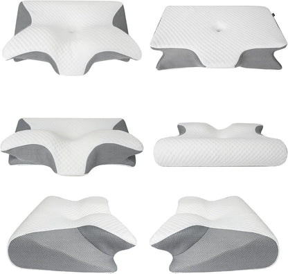 HOMCA Memory Foam Pillow, 2 in 1 Cervical Pillow for Neck Pain Relief, Ergonomic Neck Support Pillows for Side Back Stomach Sleepers with Breathable Pillowcase (Gray)
