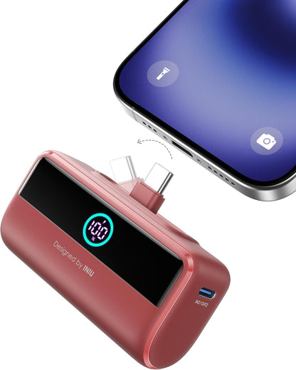 INIU Compact Portable Charger, 5500mAh Power Bank with Build-in USB-C Connector, 22.5W PD Fast Charging Powerbank, Family Flight Cruise Ship Essential Phone Charger for iPhone 16 15 Samsung, Orange