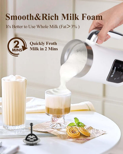 Milk Frother Electric Steamer: 4-in-1 Automatic Magnetic Foamer with Hot Foam Cold Froth for Cappuccino Latte Matcha - 250ml Large Capacity Milk Warmer Chocolate Heater Stainless Steel
