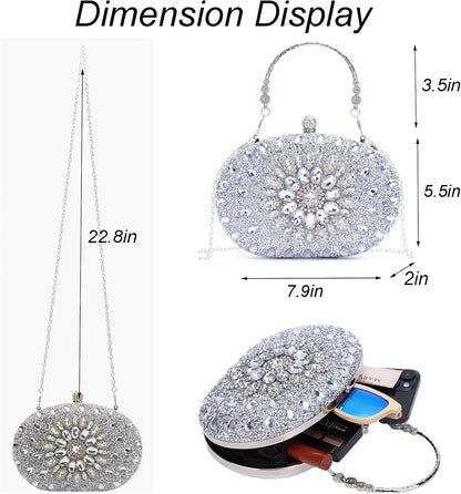 Crystal Women Evening Clutch Rhinestone Bag Bling Purse Glitter Radiant Shouder bag for Christmas Bridal Wedding Party