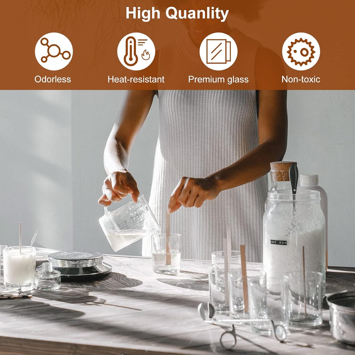 CONNOO 12Pack 10 OZ Clear Glass Candle Jars with Bamboo Lids