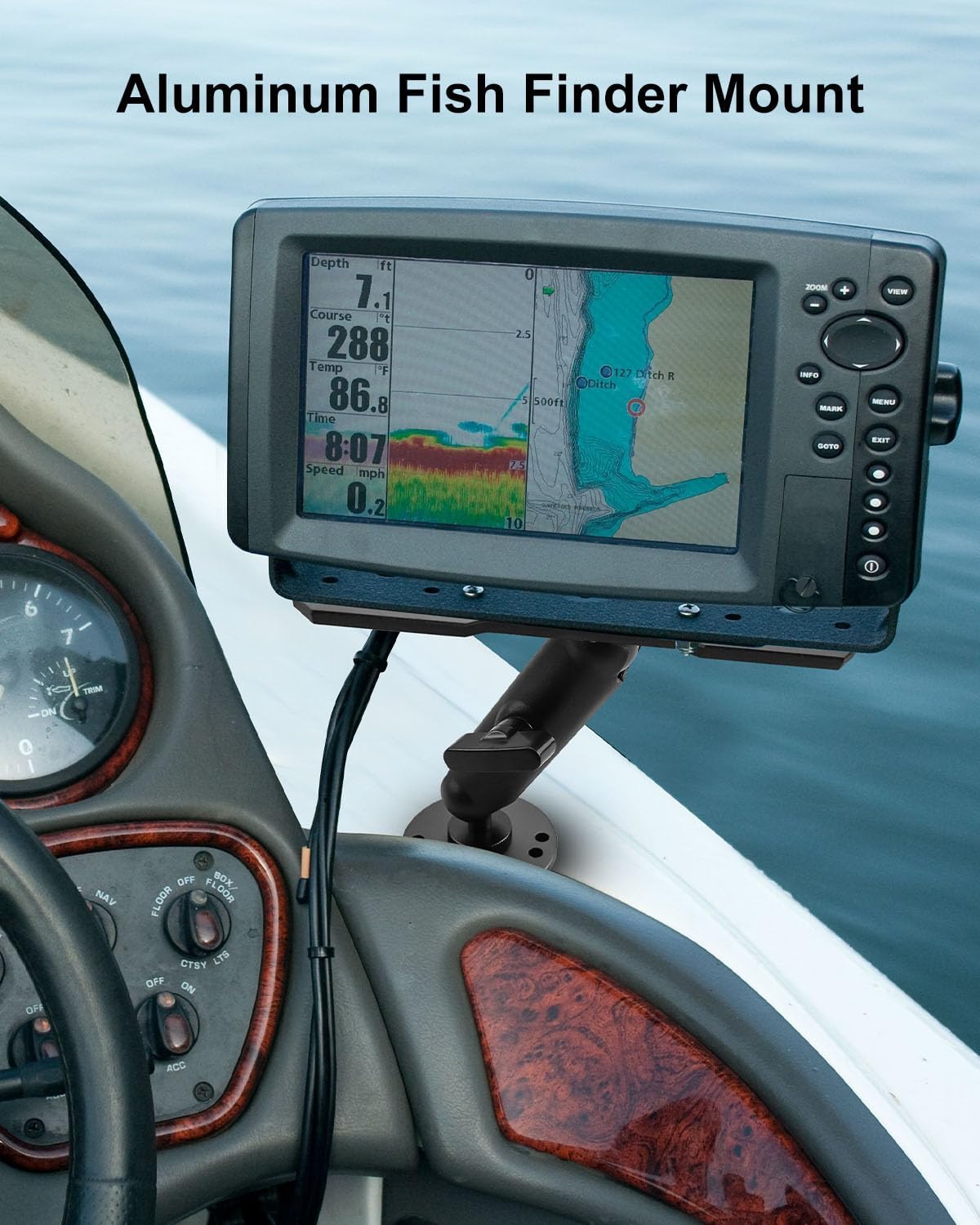 Aluminum Fish Finder Mount Compatible with Garmin Lowrance Humminbird, 5.9In Adjustable Medium Arm with 1.5In C Size Ball, Depth Finder Holder with Universal AMPS for Marine-Grade Boat Kayak