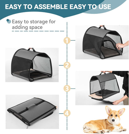 PETSFIT Soft Sided Dog Crate, Travel Dog Crate - 19 Inch Lightweight, Roomy, Easy to Set Up, Sturdy Portable Dog Kennel with Thick Mat, Navy Blue
