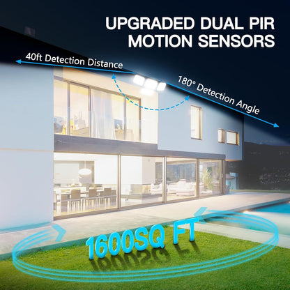 Solar Lights Outdoor Motion Sensor - Dual Sensor 296 LED 3500LM 7000K with 5M Cord for Outside Security Lighting - IP65 Waterproof and Remote Control Flood Lights for Yard, Garage, Garden (2 Pack)