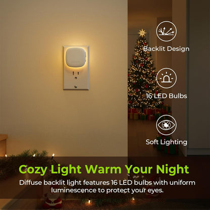 Plug-In LED Backlit Night Light with Motion Sensor and Dusk to Dawn Sensor, Dimmable Warm White Night Light 1–50 Lumens for Bedroom, Bathroom, Hallway and Stairs, 2 Pack - PuriLite