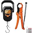 KastKing Fish Scale with Lip Gripper, ToughTide USB Charging Fishing Scale Built-in Measuring Tape, 65lb Capacity, Ultra-Thin Digital Fish Scale, LCD Display, Ergonomic Handle, Black Combo