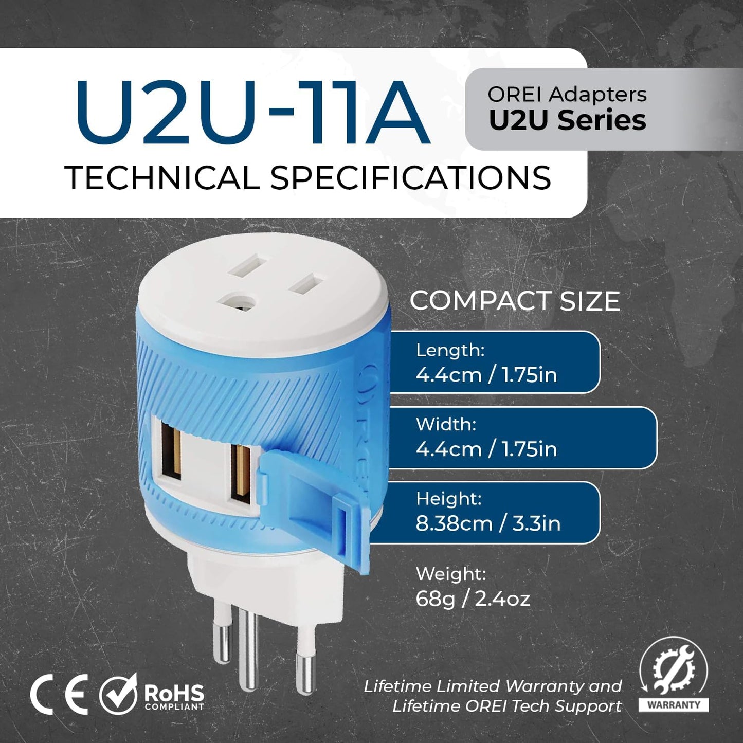 OREI South Africa, Botswana, Namibia Travel Plug Adapter with Dual USB - USA Input - Type M (U2U-10L), Will work with Cell Phones, Camera, Laptop, Tablets, iPad, iPhone