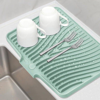 TIKNIK Silicone Dish Drying Mat for Kitchen Counter, Dish Drying Pad, Non-Slip Drain Pad with Built-in Drain, Heat Resistant Stone Drying Mat(40 L x 33 W cm, Grey)