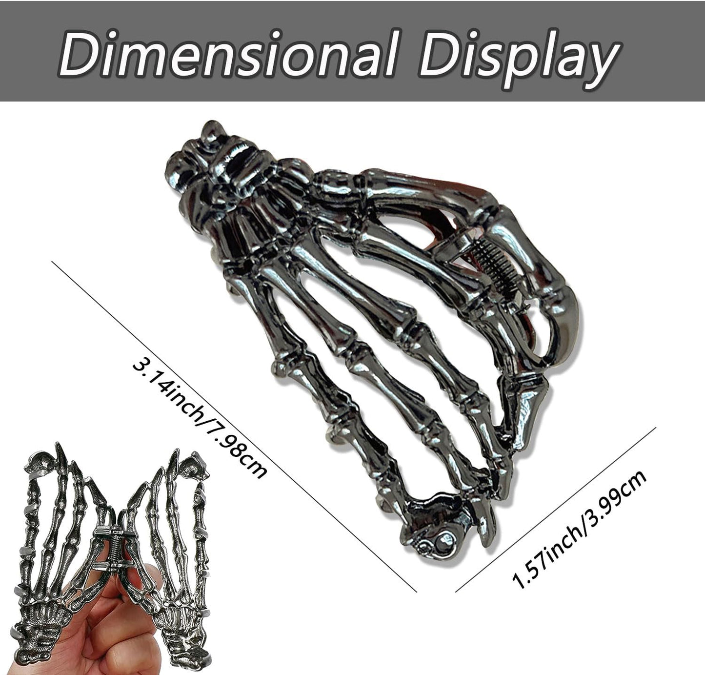 Muumoo Metal Skull Hand Hair Clip, 1Pcs Gunmetal Hair Claw Clip for Thin Hair Punk & Y2K-Style