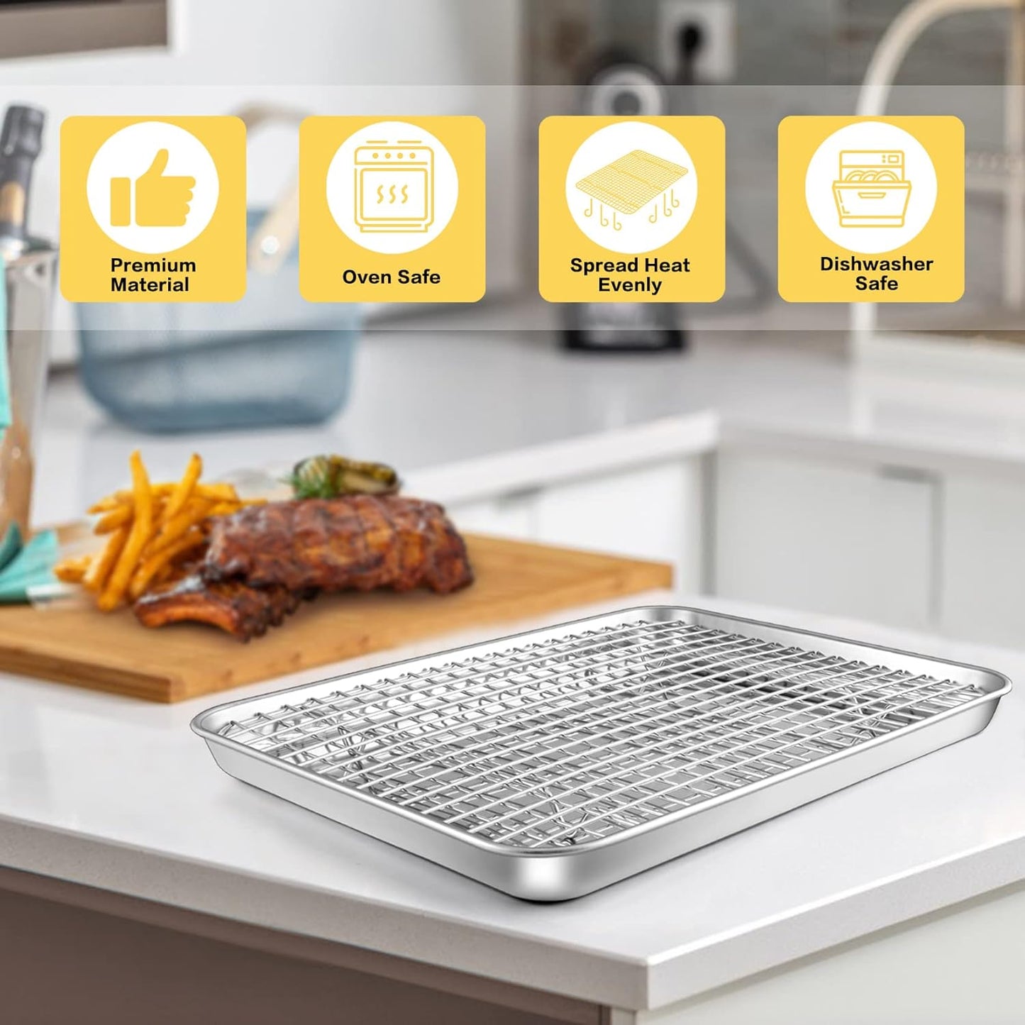 17.5 Inch Baking Sheet Pan with Rack Set, Joyfair Stainless Steel Half Size Oven Cookie Sheet Tray with Cooling Rack, Non-Toxic & Heavy Duty, Mirror Finishes &Easy Cleaning - (1 Pan + 1 Rack)