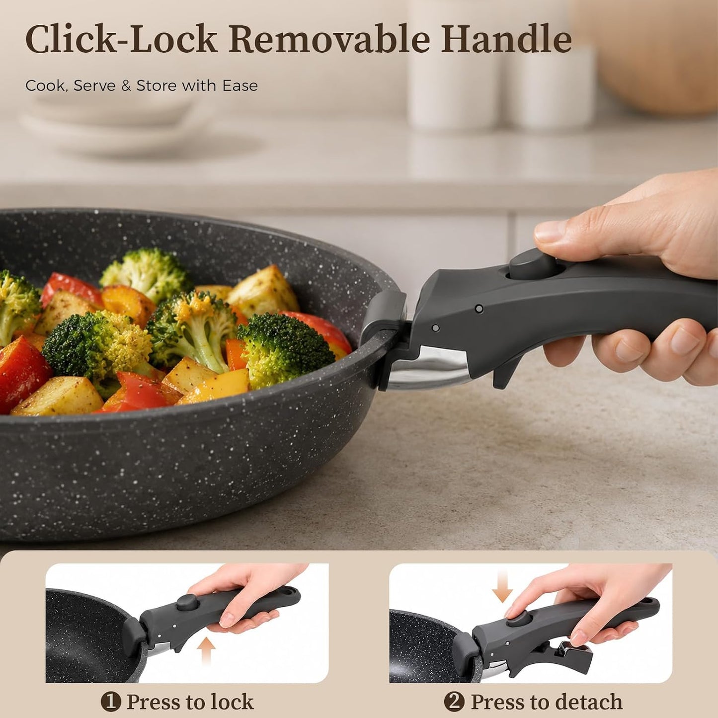 YASHE 15Pcs Nonstick Pots and Pans Set with Removable Handle, Oven Safe | Non-Toxic Stackable Cookware Set for RVs, Camping, PFOS/PFOA-Free Induction Compatible