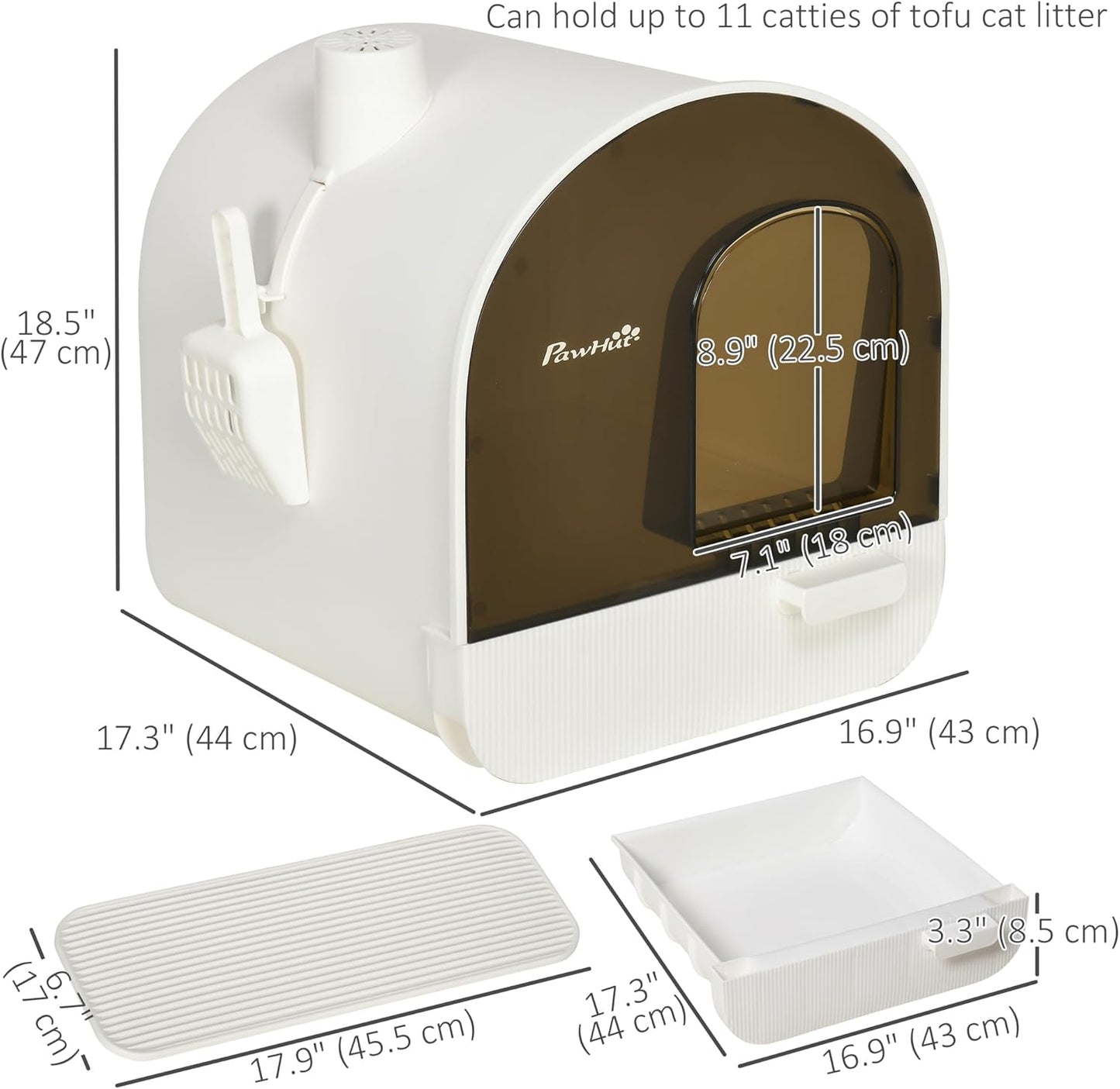 PawHut Large Cat Litter Box with Lid, Enclosed Kitty Litter Box with Slide-Out Tray, Scoop, Filter, Green