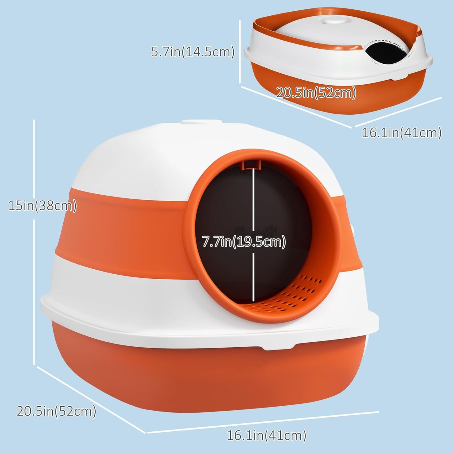 PawHut Foldable Large Cat Litter Box with Lid, Covered Kitten Litter Box w/Automatic Cat Litter-Proof Sides, Deodorization, Easy to Clean, White and Grey