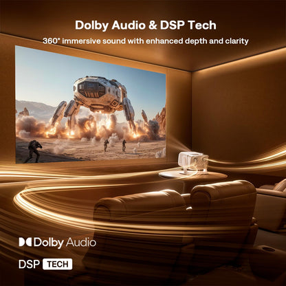 Aurzen Boom mini Google TV 4K Supported Smart Projector with WiFi and Bluetooth, Outdoor & Home Movie Projector with 20W Speakers DoIby Audio, Real-Time Focus & Keystone, 500 ANSI Lumens, Black