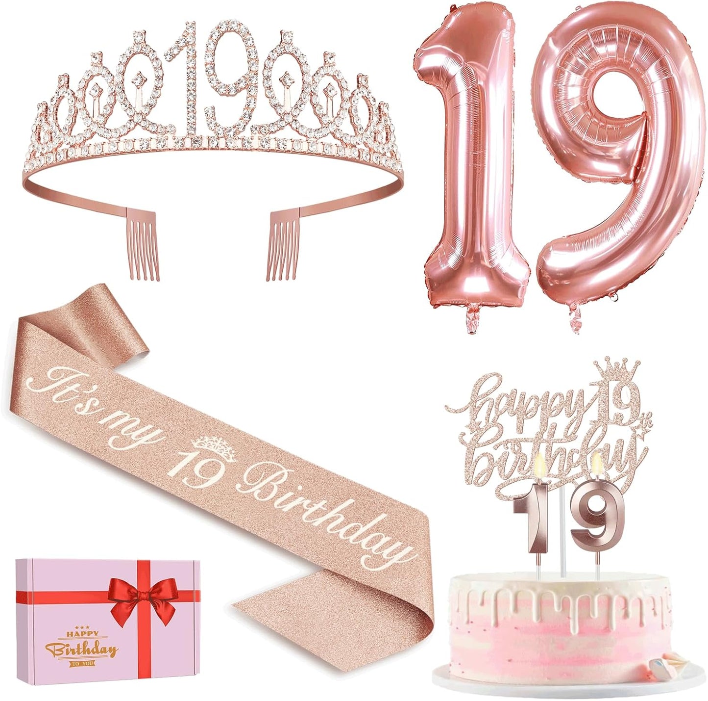 65th Birthday Decorations for Women, Including 65th Birthday Sash and Crown, Cake Topper and Candles, Number Balloons Rose Gold, 65 Year Old Gifts for Women