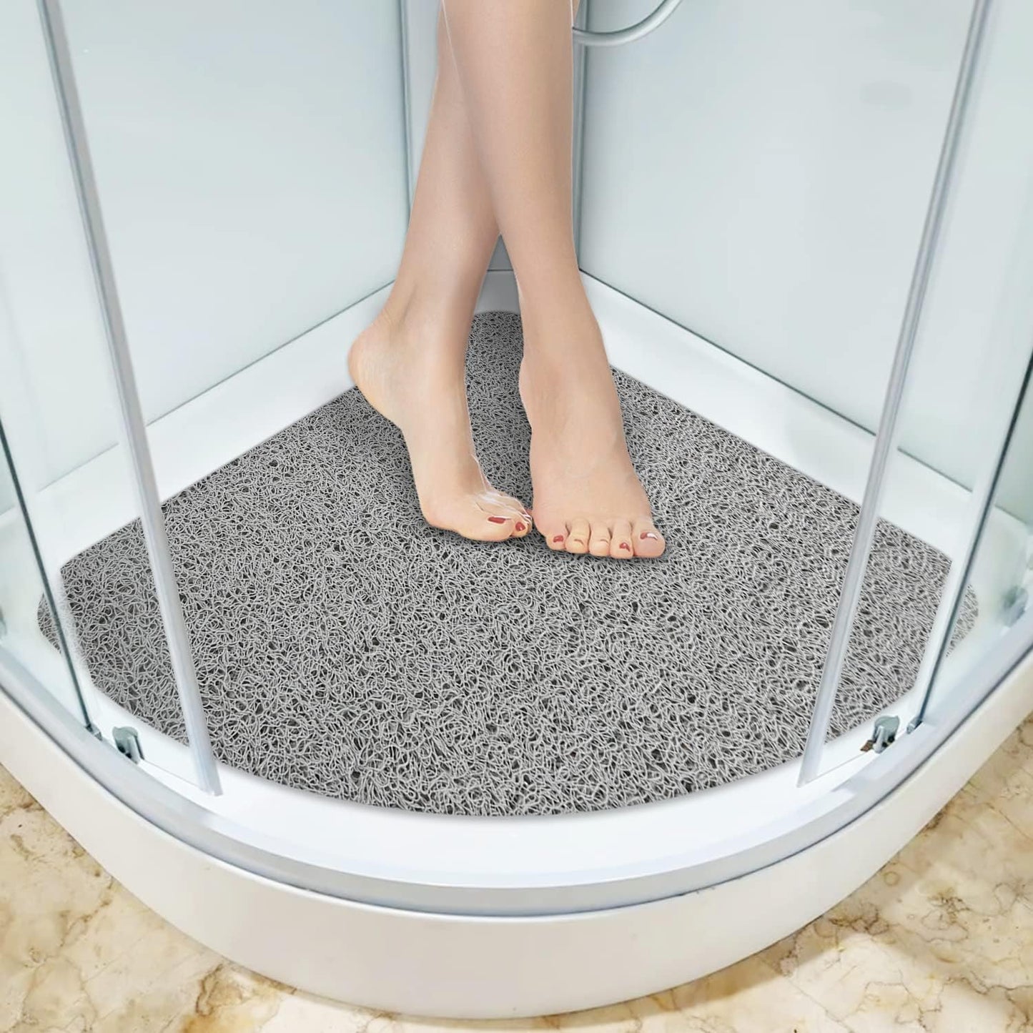 Square Shower Mat, Non Slip Bath Mat, Loofah Shower Stall Mats for Walk-in Shower, 32 x 32 Inches Shower Floor Mat with Drain, Bath Mats for Showers Bathroom, Tub, Seniors