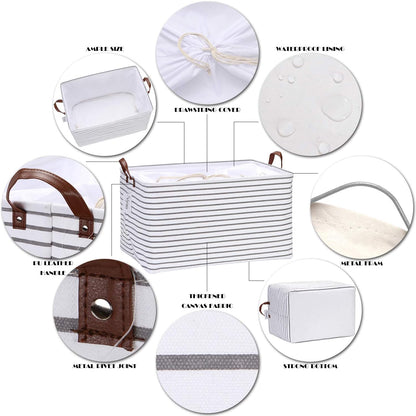 Hinwo 6-Pack Small Canvas Fabric Storage Baskets Set with Handles, Open Storage Bins, Cube Storage Organizer, Shelf Organizer Bins for Closet, 7.9L, 12 x 8 x 5 Inches, Grey Stripe