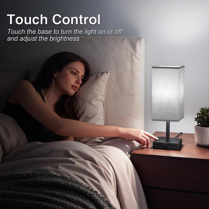Fenmzee Bedside Table Lamp - Grey Touch Bedroom Lamp with 3 Way Dimmable