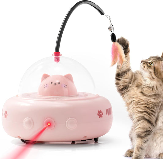 Li & Zhao Cat Laser Toy Automatic - Laser Cat Toys for Indoor Cats 2 in 1 Cat Laser Pointer Toy Interactive Cat Toy Electronic Cat Toy Rechargeable Moving Feather Cat Wand for Bored Cats Kittens