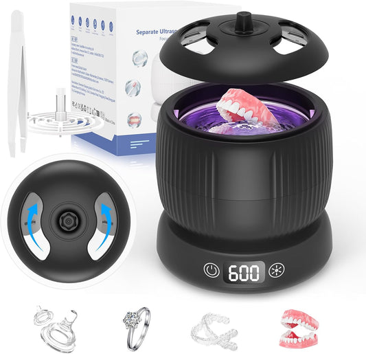 Morole Ultrasonic Retainer Cleaner, 45kHz Split Retainer Cleaner, 3 Mode Ultrasonic Cleaner, Dental Pod with IPX7 Waterproof, Ultrasonic Dental Cleaner for Mouth Guards, Braces, Jewelry(Black)