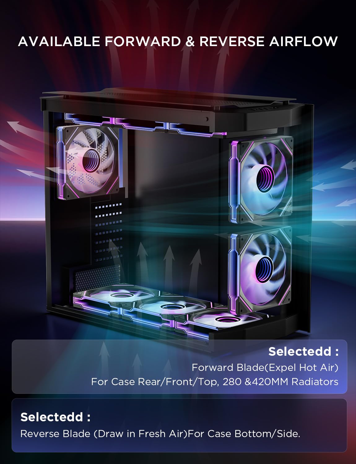 AsiaHorse AMICI-5GT RGB PC Fans, Infinity Mirror ARGB Fans HDB Bearing Fan Speeds Up to 1800 RPM with 24 LED Lights, Forward Blade Fan Compatible Motherboard Aura SYNC (Reverse Blade, 3_Pack_Black)