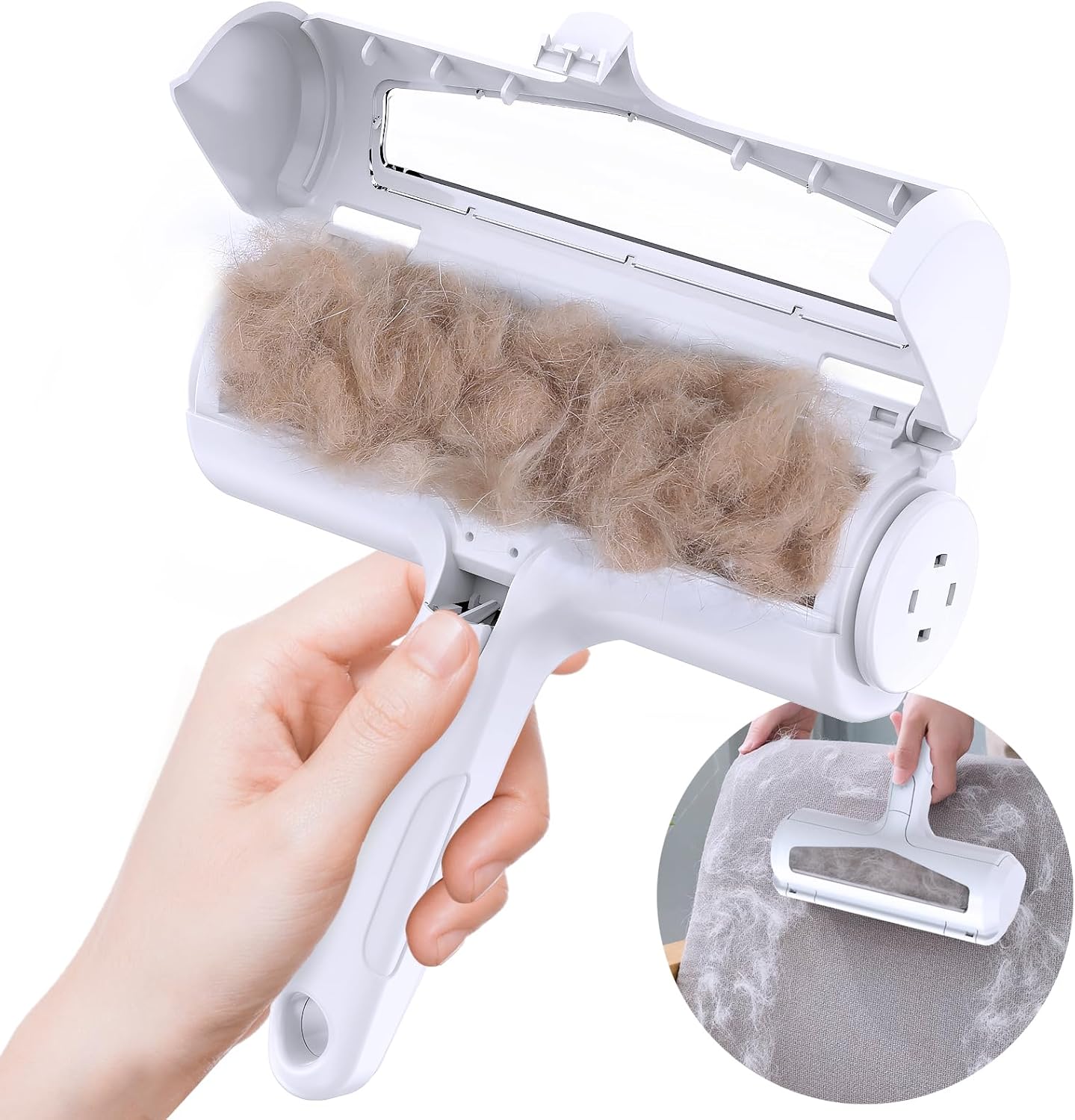 Pet Hair Remover Roller, Reusable Dog Cat Hair Removal Brush, Self Clean Lint Roller Pet Fur from Carpet, Furniture, Rugs, Bedding, Sofa-Green and White