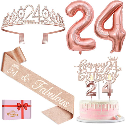 65th Birthday Decorations for Women, Including 65th Birthday Sash and Crown, Cake Topper and Candles, Number Balloons Rose Gold, 65 Year Old Gifts for Women