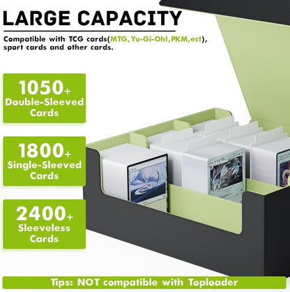 ZLCA Card Storage Box for MTG PTCG, Commander Deck Box Holds 3000+ Cards, Card Storage Case with 4 Stoppers, Card Organizer for TCG Sport Cards (Black)