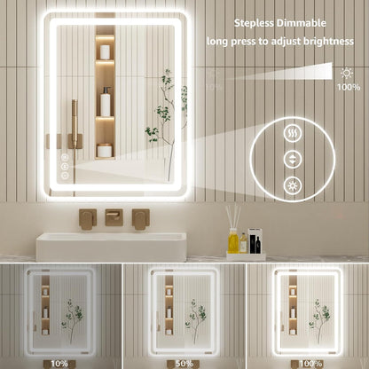 Lmsedf 24" x 32"Rectangle LED Bathroom Mirror with Lights, Backlit & Front Lighted, Wall-Mounted Vanity Mirror 3000K/4000K/6000K, Memory Functions, Anti-Fog, Dimmable Smart Mirror
