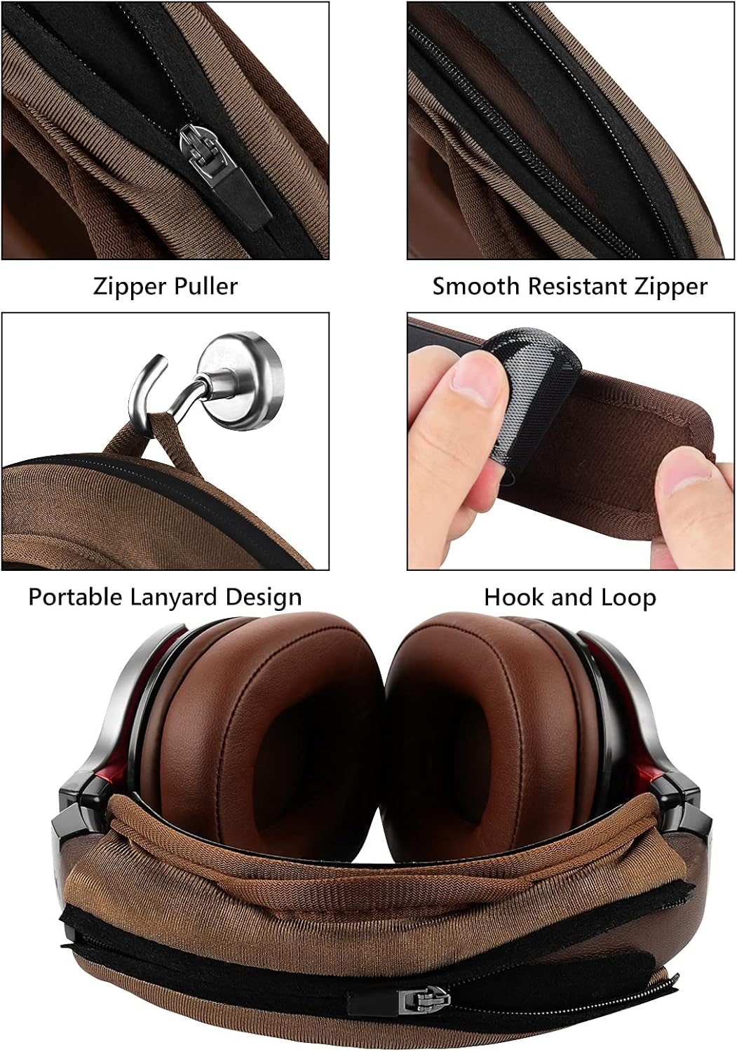 Geekria Hook and Loop Headband Cover + Pad Set, Protector with Zipper Closure Compatible with Medium Sized Headphones, Easy DIY Installation (Protein Leather/Black)