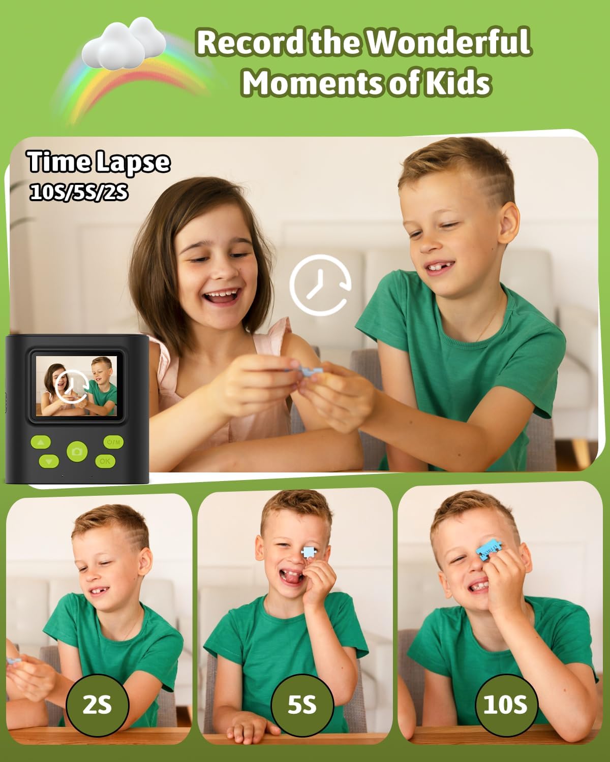 Mgaolo Kids Camera with Instant Print, Thermal Printing Digital Camera Gift for 3-12 Years Old Children, Safe Ink-Free Design, Toy for Creativity & Learning (Black)